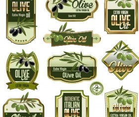 Green olive oil labels set vector 02