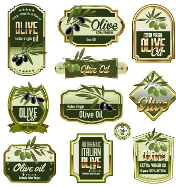 Green olive oil labels set vector 02