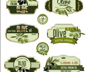Green olive oil labels set vector 03