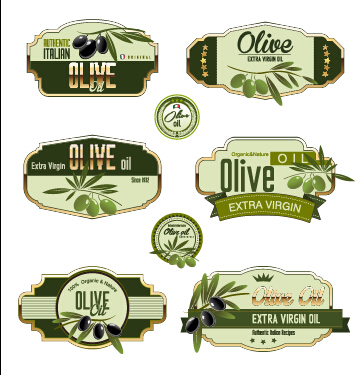Green olive oil labels set vector 03