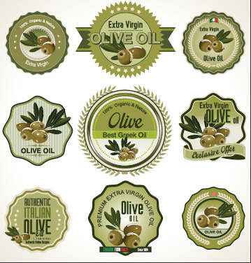 Green style olive oil badges vector 01