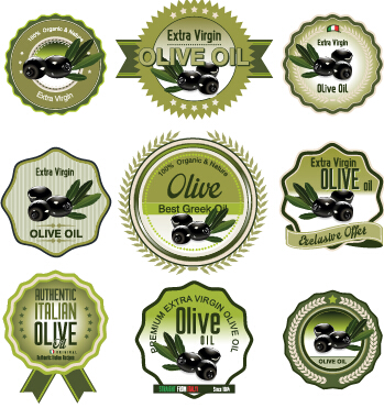 Green style olive oil badges vector 02