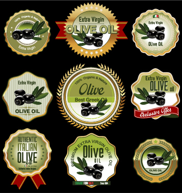 Green style olive oil badges vector 03