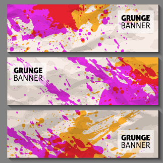 Grunge watercolor banners set vector material 01