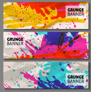 Grunge watercolor banners set vector material 02