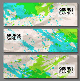 Grunge watercolor banners set vector material 03