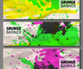 Grunge watercolor banners set vector material 04