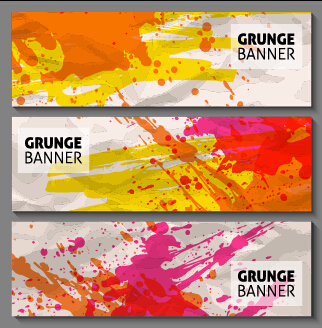 Grunge watercolor banners set vector material 05