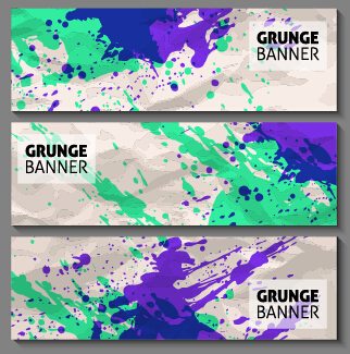 Grunge watercolor banners set vector material 06