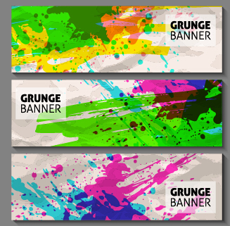 Grunge watercolor banners set vector material 07