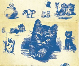 Hand drawing vintage kittens vector material