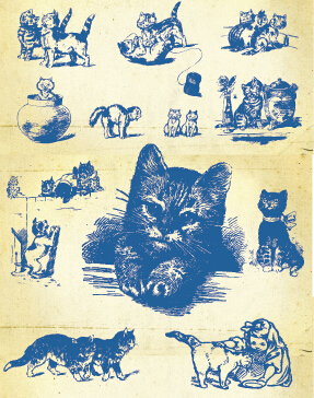 Hand drawing vintage kittens vector material