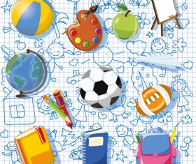 Hand drawn children pattern with school elements vector 01