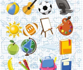 Hand drawn children pattern with school elements vector 02
