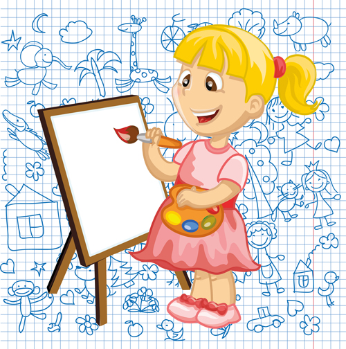 Hand drawn children pattern with school elements vector 03