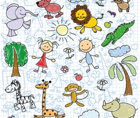 Hand drawn children pattern with school elements vector 04