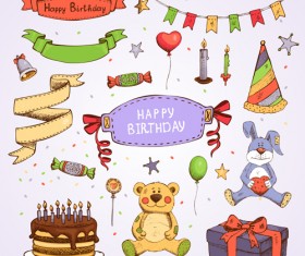 Hand drawn happy birthday elements vector