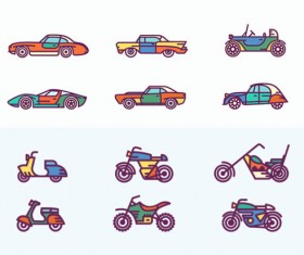 Hand drawn motorcycles and cars icons