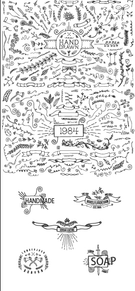 Hand drawn ornaments with labels vector