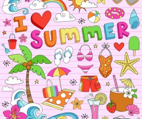 Hand drawn summer sun beach vector material 01