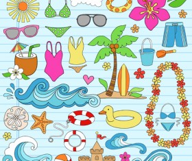 Hand drawn summer sun beach vector material 02