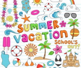 Hand drawn summer sun beach vector material 03