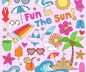 Hand drawn summer sun beach vector material 04