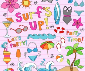 Hand drawn summer sun beach vector material 05