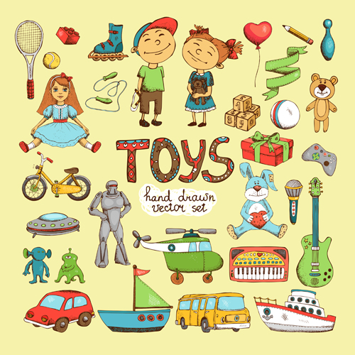 Hand drawn toys elements vector 01