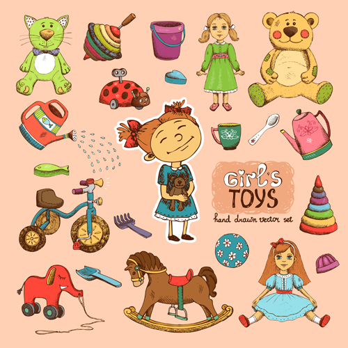 Hand drawn toys elements vector 02
