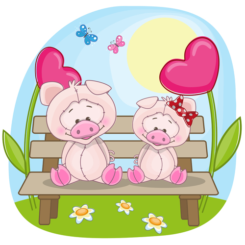 Lovers lovely animals vector set 03