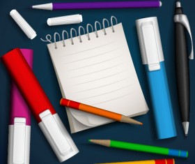 Marker pencils pen and notebook vector material