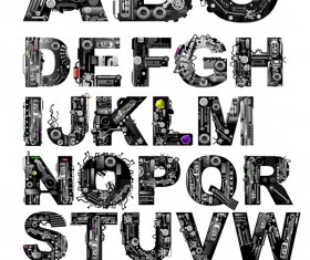 Music elements alphabet vector