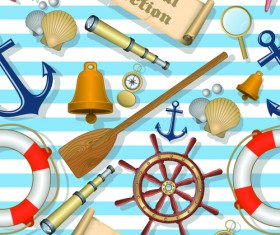 Nautical elements seamless pattern vector