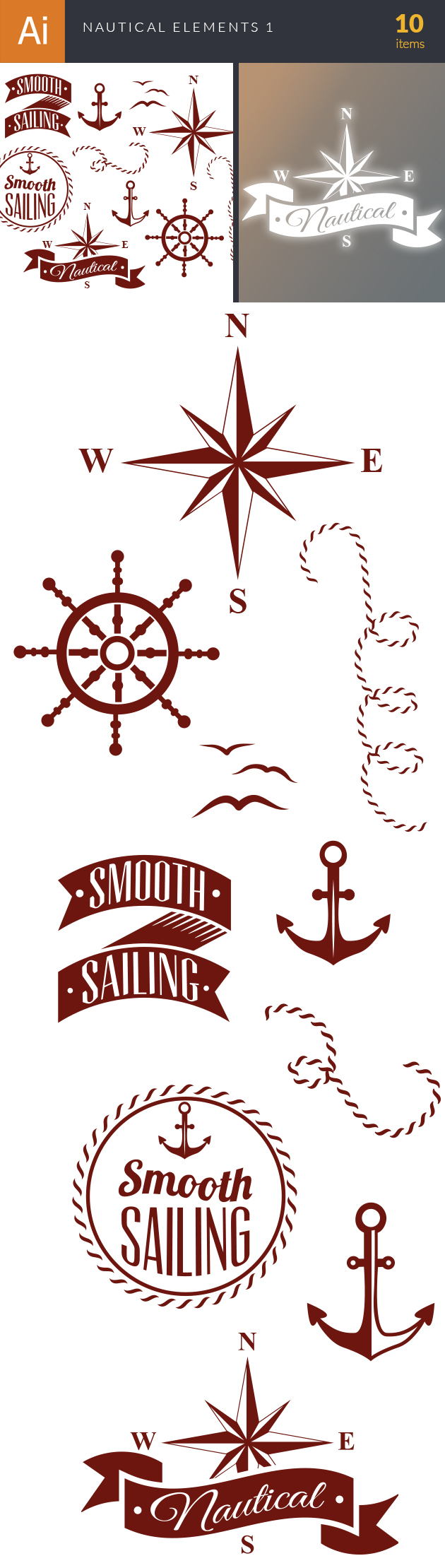 Nautical label with elements vector material