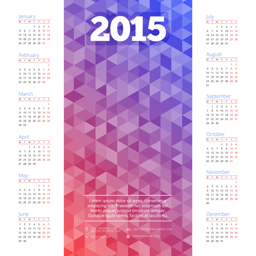 Polygonal background and 2015 calendar vector
