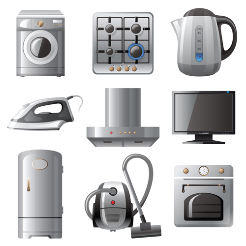 Realistic household appliances vector illustration 01