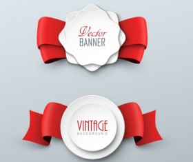 Red ribbon with white paper labels vector