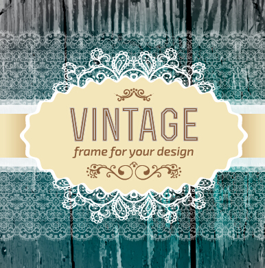 Retro lace with wooden background vector 02