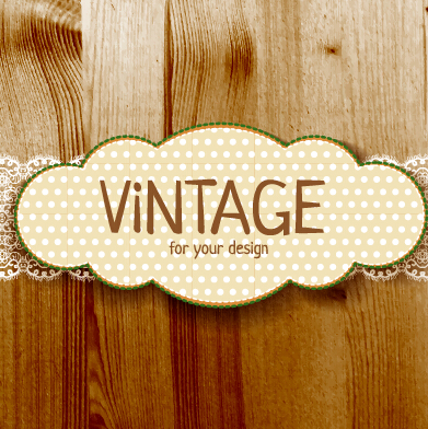 Retro lace with wooden background vector 03