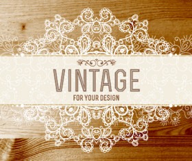 Retro lace with wooden background vector 04