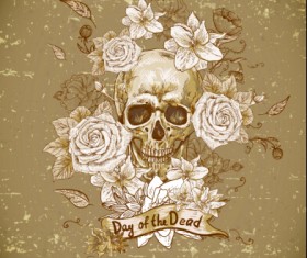 Retro skull with flower vector material 02
