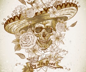 Retro skull with flower vector material 03