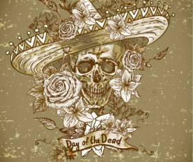 Retro skull with flower vector material 04