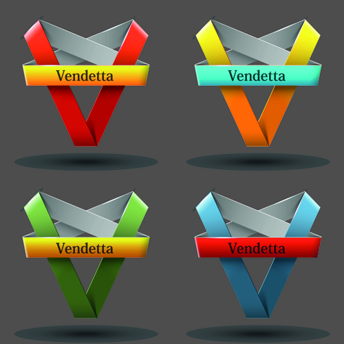 Ribbon shape logos design elements vector 03