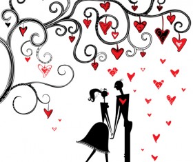 Romantic Love elements with silhouette vector 01