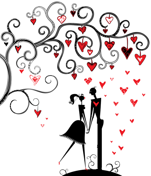 Romantic Love elements with silhouette vector 01