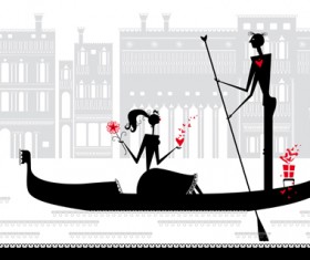 Romantic Love elements with silhouette vector 02