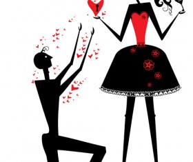 Romantic Love elements with silhouette vector 03