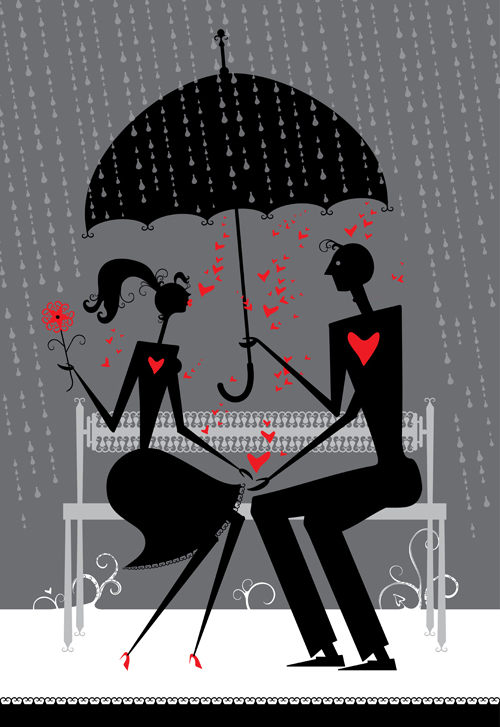 Romantic Love elements with silhouette vector 05